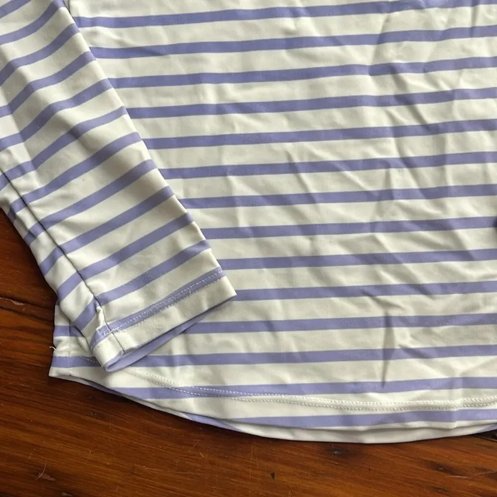 Cabana Life striped mock neck asymmetrical zip sun swim rashguard sz 12